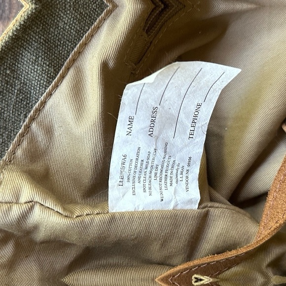 LL Bean Canvas Leather Boat Bucket Travel Shoulder Bag Satchel Khaki - Picture 15 of 16